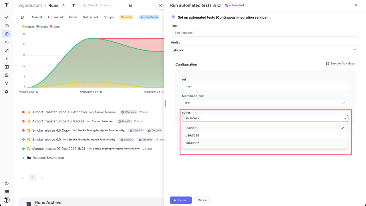 Testomat.io - Multi-Select Suite IDs